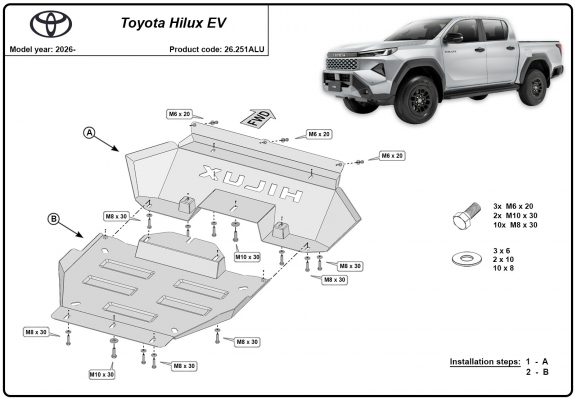 Aluminum skid plate for Toyota Hilux EV
