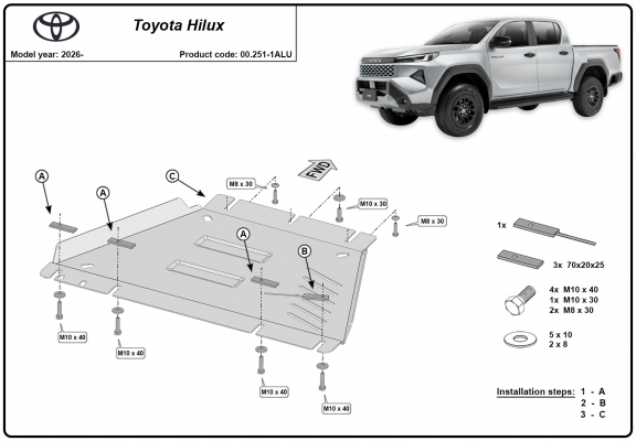 Aluminum gearbox skid plate for Toyota Hilux