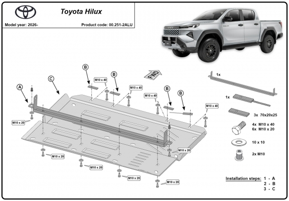 Aluminum differential skid plate for Toyota Hilux