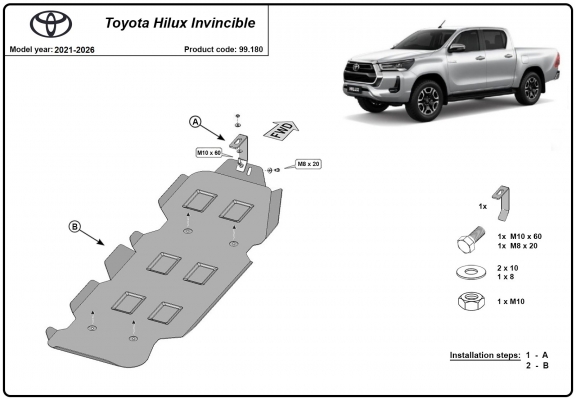 Steel fuel tank skid plate  for Toyota Hilux Invincible
