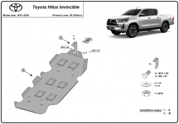 Aluminum fuel tank skid plate for Toyota Hilux Invincible