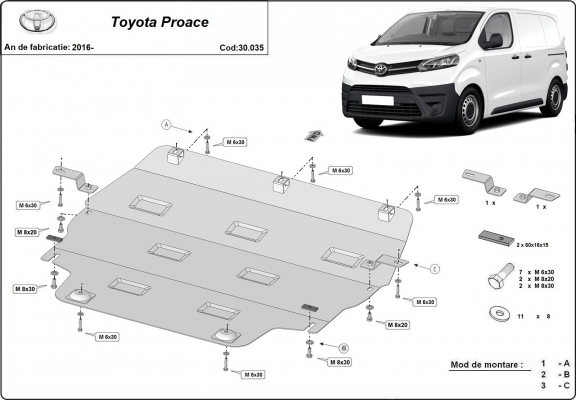 Steel skid plate for Toyota Proace