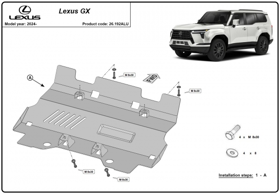 Aluminum radiator skid plate for Lexus GX