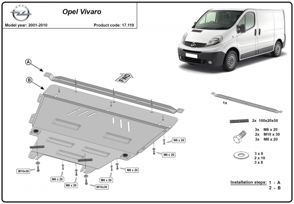 Steel skid plate for Opel Vivaro A 