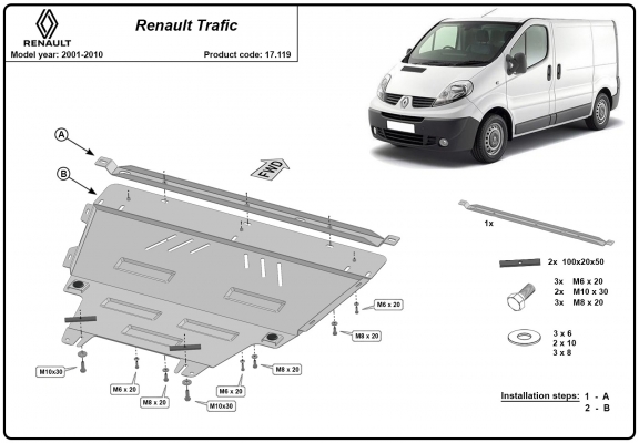 Steel skid plate for Renault Trafic 2 
