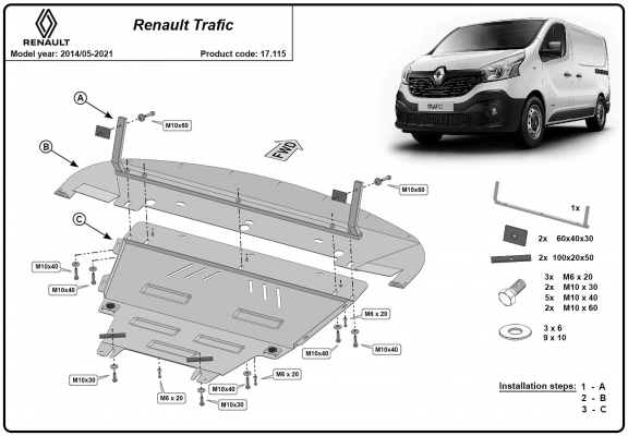 Steel skid plate for Renault Trafic 3 