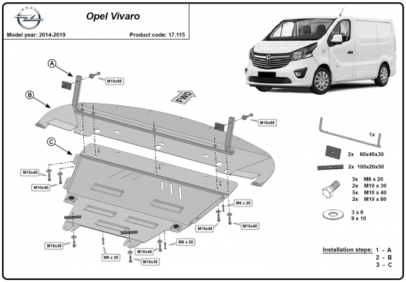 Steel skid plate for Opel Vivaro B