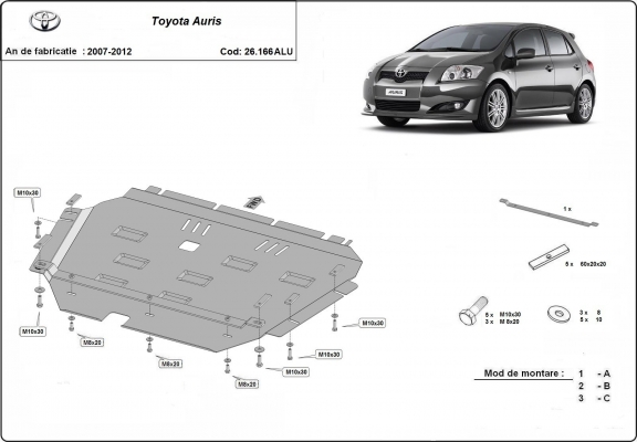 Aluminum skid plate for Toyota Auris
