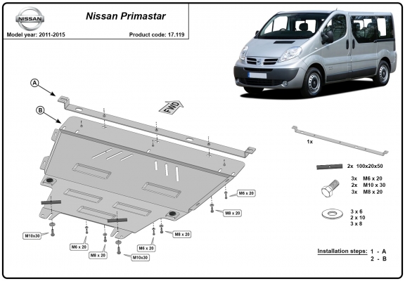 Steel skid plate for Nissan Primastar