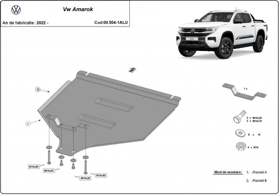 Aluminum gearbox skid plate for Volkswagen Amarok
