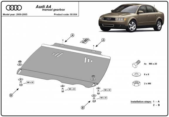 Steel manual gearbox skid plate Audi A4 B6