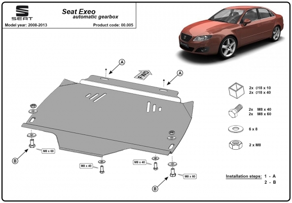 Steel automatic gearbox skid plate forSeat Exeo