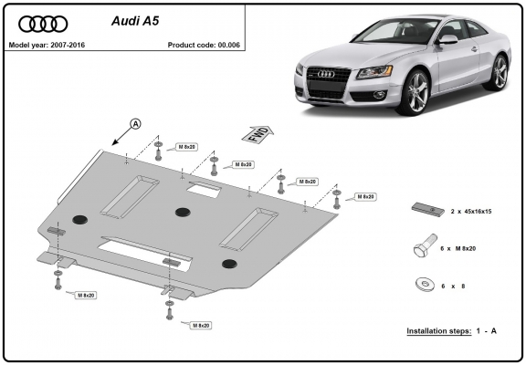 Steel gearbox skid plate for Audi A5