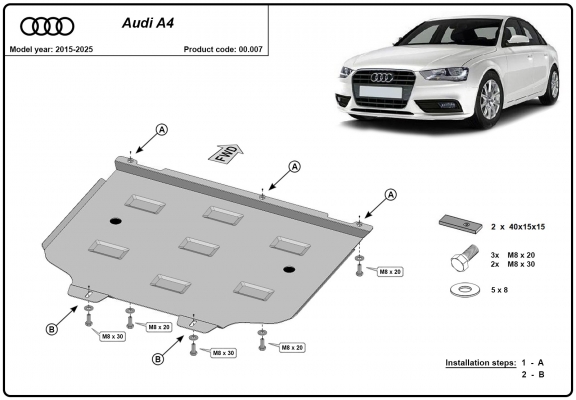 Steel gearbox skid plate for Audi A4 B9