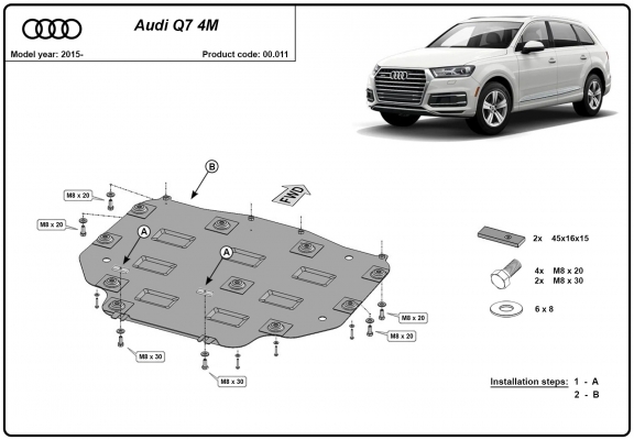 Steel gearbox skid plate for Audi Q7