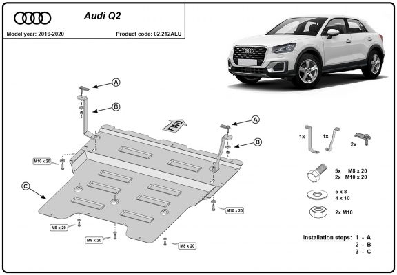 Aluminum skid plate for Audi Q2