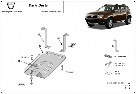 Steel diferential skid plate for Dacia Duster 4x4