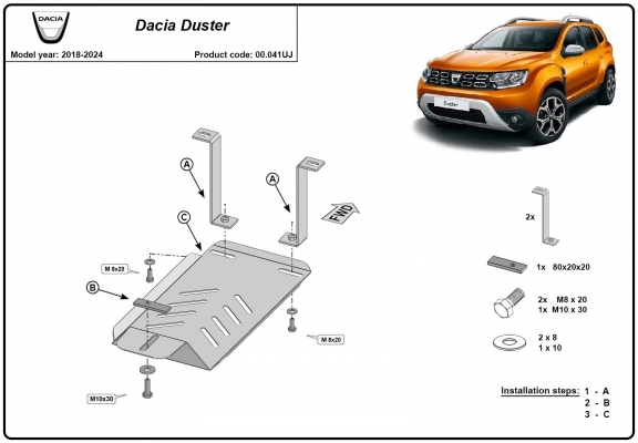Steel diferential skid plate for Dacia Duster 4x4