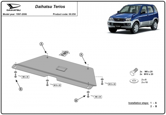 Steel gearbox skid plate for Daihatsu Terios