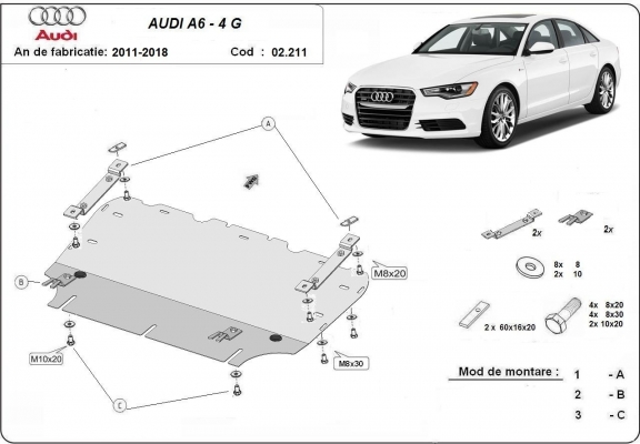 Steel skid plate for Audi A6