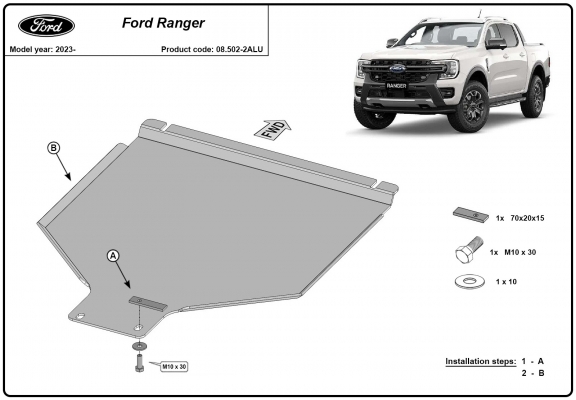 Aluminum gearbox skid plate for Ford Ranger