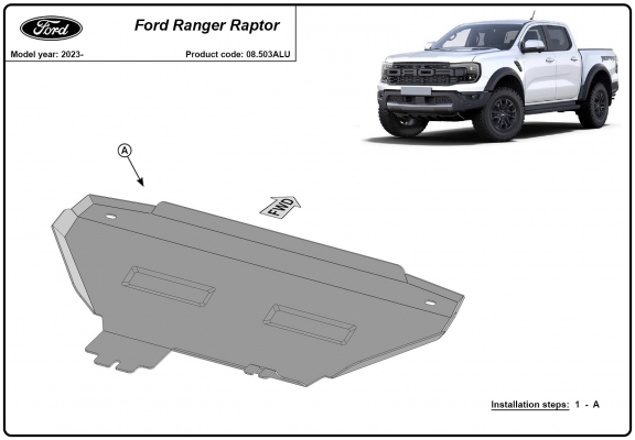 Aluminum radiator skid plate for Ford Ranger Raptor