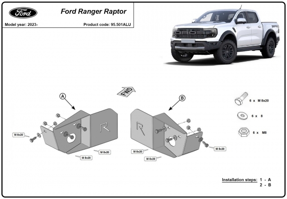 Aluminium Rear Trailing Arm Sensor Skid Plate Ford Ranger Raptor