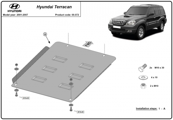 Steel gearbox skid plate for Hyundai Terracan