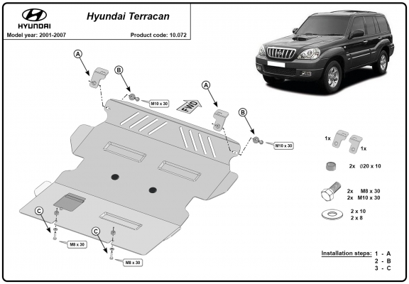 Steel skid plate for Hyundai Terracan
