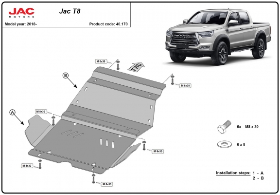 Steel skid plate for Jac T8