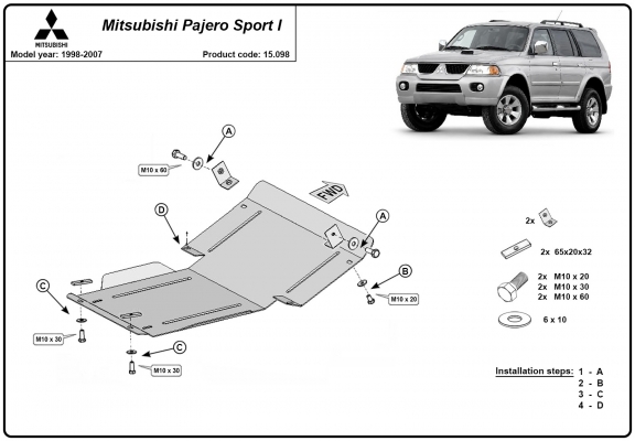 Steel skid plate for the protection of the engine and the radiator for Mitsubishi Pajero Sport 1