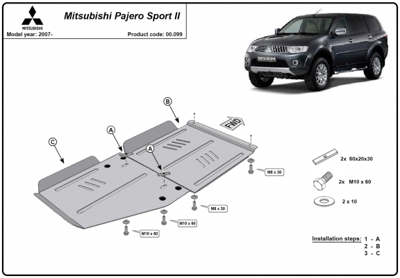 Steel gearbox  skid plate for  Mitsubishi Pajero Sport 2