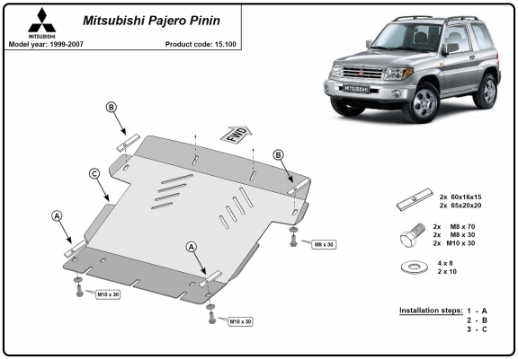 Steel skid plate for Mitsubishi Pajero Pinin