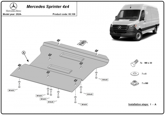 Steel gearbox skid plate for Mercedes Sprinter 4x4
