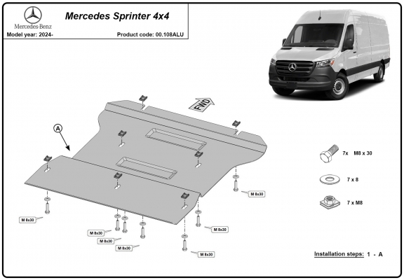 Aluminum gearbox skid plate for Mercedes Sprinter 4x4