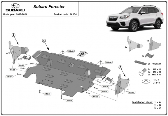 Steel skid plate for Subaru Forester 5