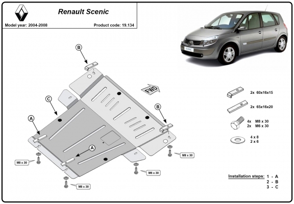 Steel skid plate for Renault Scenic
