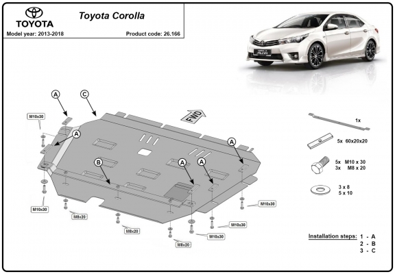 Steel skid plate for Toyota Corolla