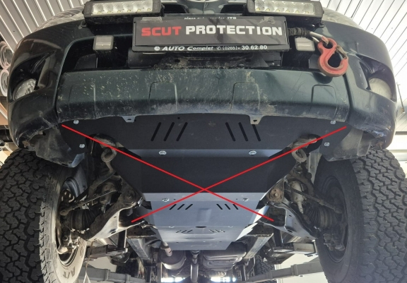 Steel gearbox and particle filter skid plate for Toyota Hilux 
