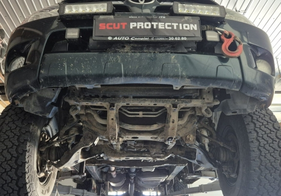 Steel gearbox and particle filter skid plate for Toyota Hilux 